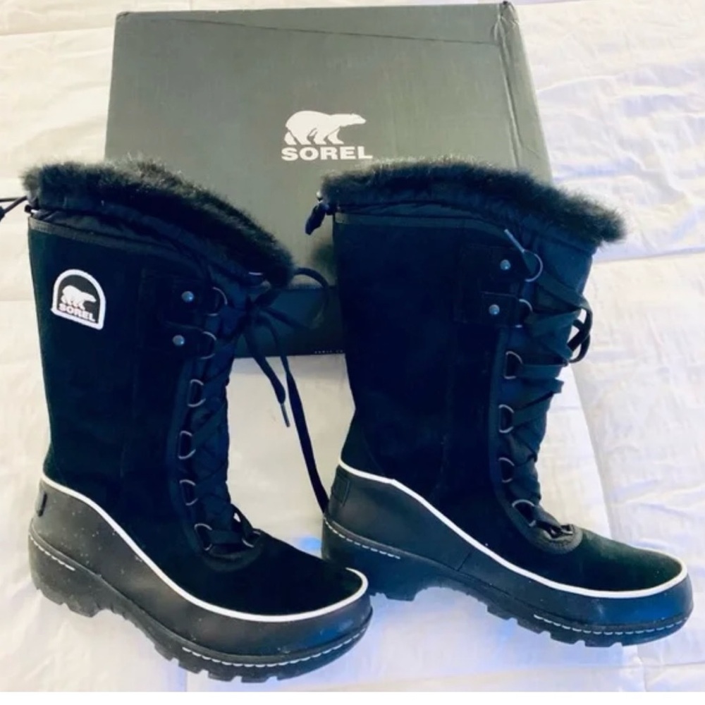 Sorel Tivoli Tall Suede Waterproof Winter Boots Like New Condition-Black-Sz8.5